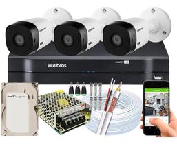 Kit 3 Cameras de Seguranca 1220b Full hd 20m Intelbras Dvr Mhdx Full Hd Hd Cabo