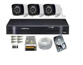 Kit 3 Cameras de seguranca Dvr Mhdx Multi Hd 4 Canais C/Hd e Cabo