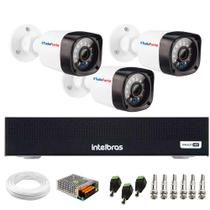Kit 3 Câmeras de Segurança Full HD 1080p 2MP Bullet com Visão Noturna Infravermelho 20M Tudo Forte + Gravador Digital de vídeo Intelbras MHDX 1004-C