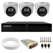 Kit 3 Câmeras de Segurança Tudo Forte Dome Interna Full HD 1080p com Visão Noturna de 20m Lente 2.8mm + DVR Tudo Forte TFHDX 3304 4 Canais