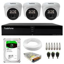 Kit 3 Câmeras de Segurança Tudo Forte Dome Interna Full HD 1080p Visão Noturna de 20m 2.8mm + DVR Tudo Forte TFHDX 3304 4 Canais + HD 2TB Barracuda