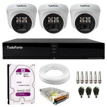 Kit 3 Câmeras de Segurança Tudo Forte Dome Interna Full HD 1080p Visão Noturna de 20m 2.8mm + DVR Tudo Forte TFHDX 3304 4 Canais + HD 2TB Purple