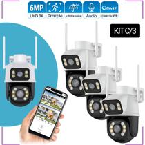 Kit 3 Cameras de Vigilancia Segurança Comercial Residencial Wifi Externo Interno Lente Dupla Câmera IP Visao Noturna A28