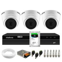 Kit 3 Câmeras Dome HD 720p VHL 1120 D 3,6mm IR 20 DVR Gravador Intelbras MHDX 1204 4 Canais 1tb sky