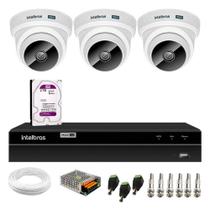 Kit 3 Câmeras Dome VHC 1120 D HD 720p HDCVI Infravermelho de 20 metros Intelbras + DVR MHDX 1204 com 4 Canais Multi HD Intelbras + HD 2TB Purple