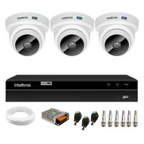 Kit 3 Câmeras Dome VHC 1120 D HD 720p HDCVI Infravermelho de 20 metros Lente 2.8mm Intelbras + DVR MHDX 1204 com 4 Canais Multi HD Intelbras