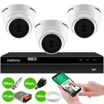 Kit 3 Câmeras Dome VHD 1120 D G7 20m de Infravermelho Para Ambiente Interno + DVR Gravador de Video Inteligente Intelbras MHDX 1204 4 Canais H.265+