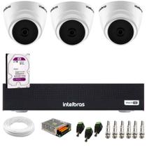 Kit 3 Câmeras Dome VHL 1220 D G2 HDCVI 2 megapixels Intelbras Visão Noturna 20m + DVR Intelbras MHDX 3004-C 4 Canais + HD 2TB Purple