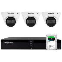 Kit 3 Câmeras Dome VLP 1230 D IP Full HD 1080p IP67 IR 30m Intelbras + DVR Tudo Forte TFHDX 3304 4 Canais + HD 1TB Skyhawk