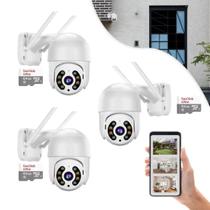 Kit 3 Câmeras Externa Ip Wifi Full HD Prova Dágua Visão Noturna 360 Rotativa Infravermelho Alta Resolução Com 3 Cartão SD 64gb Kit 3 Câmeras Externa Ip Wifi Full HD Prova Dágua Visão Noturna 360 Rotativa Infravermelho Alta Resolução Com 3 Cartão SD 64gb
