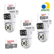 Kit 3 Câmeras Externa Ip Wifi Full HD Segurança 8mp Visão Noturna 360 Rotação Speed Dome Prova Dágua Alta Resolução Com 3 Cartão 128gb