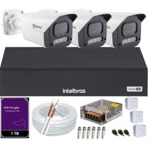 Kit 3 Câmeras Full Color C/Áudio Dvr Intelbras 4ch 1TB Purple