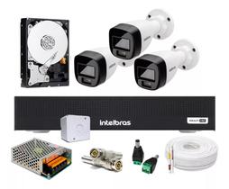 Kit 3 Cameras Intelbras 1120 Full Color, Dvr 8 Canais C/ Hd