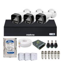 Kit 3 Câmeras Intelbras 1120b Full Color, Dvr 4ch Mhdx 1004c Hd 500gb