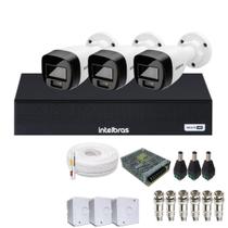 Kit 3 Câmeras Intelbras 1120b Full Color, Dvr 4ch Mhdx 1004c Sem Hd
