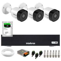 Kit 3 Câmeras Intelbras HD 720p VHD 3120 B G7 com Lente 3,6mm Visão Noturna 20m IP67 + Dvr Intelbras MHDX 1004-C 4 Canais + HD 1TB BarraCuda