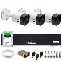 Kit 3 Câmeras Intelbras VHC 1120 B HD 720p Visão Noturna 20m IP66 + Gravador Digital de vídeo Intelbras MHDX 1104-C + HD SkyHawk 2TB