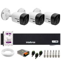 Kit 3 Câmeras Intelbras VHC 1120 B HD 720p Visão Noturna 20m Resistente à Chuva IP66 + DVR Gravador Digital de vídeo Intelbras MHDX 1104-C + HD 1TB