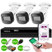 Kit 3 Câmeras Intelbras VHD 1130 B HD 720p Bullet com Lente 2.8mm Visão Noturna 30m IP67 + DVR Intelbras MHDX 1204 4 Canais + HD 1TB Purple