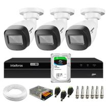 Kit 3 Câmeras Intelbras VHD 1130 B HD 720p Bullet Lente 2.8mm Visão Noturna 30m Resistente à Chuva IP67 + DVR Intelbras MHDX 1204 4 Canais + HD 2TB