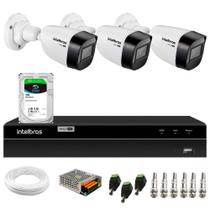 Kit 3 Câmeras Intelbras VHD 1130 B HD 720p Lente 2.8mm Visão Noturna 30m Resistente à Chuva IP67 + DVR Intelbras MHDX 1204 4 Canais + HD SkyHawk 1TB