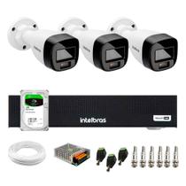 Kit 3 Câmeras Intelbras VHD 1220 B G7 Full Color Bullet Full HD 1080p Multi HD IR 20m + DVR Gravador de Vídeo Intelbras MHDX 3004-C + HD 1TB BarraCuda