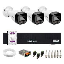 Kit 3 Câmeras Intelbras VHD 1220 B G7 Full Color Bullet Full HD 1080p Multi HD IR 20m + DVR Gravador de Vídeo Intelbras MHDX 3004-C + HD 1TB Purple