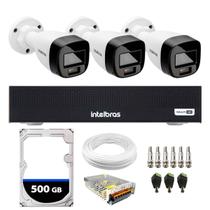 Kit 3 Câmeras Intelbras VHD 1220 B G7 Full Color Bullet Full HD 1080p Multi HD IR 20m + DVR Gravador de Vídeo Intelbras MHDX 3004-C + HD 500GB