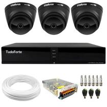 Kit 3 Câmeras Intelbras VHD 1220 D Dome Black Full HD 1080p, Lente 2.8mm, Visão Noturna 20m + Dvr Tudo Forte TFHDX 3304 4 Canais Com App Xmeye