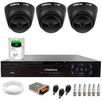 Kit 3 Câmeras Intelbras VHD 1220 D Dome Black Full HD 1080p, Lente 2.8mm, Visão Noturna 20m + Dvr Tudo Forte TFHDX 3304 4 Canais + HD 1TB BarraCuda
