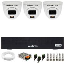 Kit 3 Câmeras Intelbras VHD 1220 D Dome Full Color Full HD 1080p Visão Noturna Colorida de 20m + DVR Intelbras MHDX 3004-C com 4 Canais