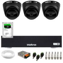 Kit 3 Câmeras Intelbras VHD 1220 D G7 Dome Black Full HD 1080p Lente 2.8mm Visão Noturna 20m + Dvr Intelbras MHDX 1104-C 4 Canais + HD 1TB BarraCuda