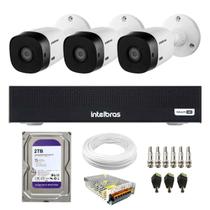 Kit 3 Câmeras Intelbras VHD 1230 B G8 Full HD Visão Noturna 30m Multi HD + DVR MHDX 1104-C + HD 2TB