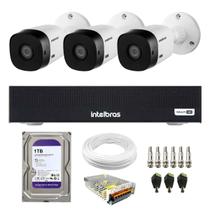 Kit 3 Câmeras Intelbras VHL 1120 B HDCVI HD 720p Visão Noturna 20m IP66 + DVR MHDX 1104-C + HD 1TB