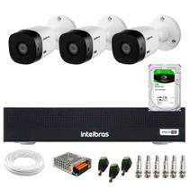 Kit 3 Câmeras Intelbras VHL 1120 B HDCVI Lite HD 720p Lente 3.6mm Visão Noturna 20m IP66 + Dvr Intelbras MHDX 1004-C 4 Canais + HD 2TB BarraCuda