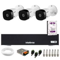 Kit 3 Câmeras Intelbras VHL 1120 B HDCVI Lite HD 720p Lente 3.6mm Visão Noturna 20m IP66 + Dvr Intelbras MHDX 1104-C 4 Canais + HD 1TB