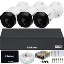 Kit 3 Câmeras Intelbras vhl 1120b Dvr Mhdx 4 Canais Ssd 512gb