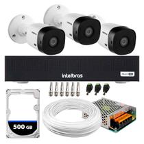 Kit 3 Câmeras Intelbras VHL 1220 B Full HD 1080p Visão Noturna 20m Proteção IP66 + DVR Gravador MHDX 1004-C 4 Canais + HD 500GB