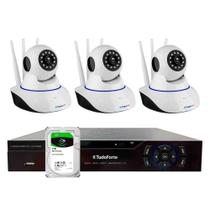 Kit 3 Câmeras Robô IP Wifi HD 720p Com áudio e Visão Noturna Tudo Forte + DVR Gravador TFHDX 3304 4 Canais + HD 1TB Barracuda