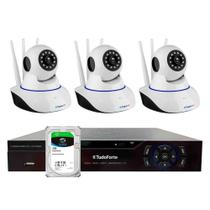 Kit 3 Câmeras Robô IP Wifi HD 720p Com áudio e Visão Noturna Tudo Forte + DVR Gravador TFHDX 3304 4 Canais + HD 1TB Skyhawk