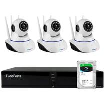 Kit 3 Câmeras Robô IP Wifi HD 720p Com áudio e Visão Noturna Tudo Forte + DVR Gravador TFHDX 3304 4 Canais + HD 2TB Skyhawk