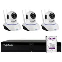 Kit 3 Câmeras Robô IP Wifi HD 720p Sem Fio áudio e Visão Noturna Tudo Forte + DVR Gravador TFHDX 3304 4 Canais + HD 1TB Purple