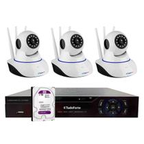 Kit 3 Câmeras Robô IP Wifi HD 720p Sem Fio áudio e Visão Noturna Tudo Forte + DVR Gravador TFHDX 3304 4 Canais + HD 1TB Purple