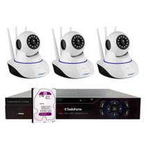 Kit 3 Câmeras Robô IP Wifi HD 720p Sem Fio áudio e Visão Noturna Tudo Forte + DVR Gravador TFHDX 3304 4 Canais + HD 2TB Purple