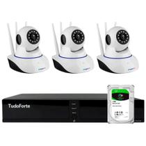 Kit 3 Câmeras Robô IP Wifi HD 720p Sem Fio Com áudio e Visão Noturna Tudo Forte + DVR Gravador Tudo Forte TFHDX 3304 4 Canais + HD 1TB Barracuda