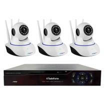 Kit 3 Câmeras Robô IP Wifi HD 720p Sem Fio Com áudio e Visão Noturna Tudo Forte + DVR Gravador Tudo Forte TFHDX 3304 4 Canais