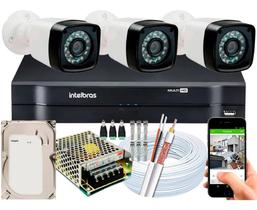 Kit 3 Cameras Segurança 1080P Full Hd Dvr Intelbras 4ch c/hd