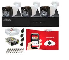 Kit 3 Cameras Segurança 720p Full Hd Dvr Hikvision 4ch S/hd