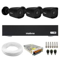 Kit 3 Câmeras Segurança Black Full HD 1080p Lente 2.8mm Infra 20M DVR Intelbras MHDX 3004 4 Canais