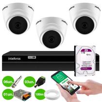 Kit 3 Câmeras Segurança Dome 720p VHL 1120 D 3,6mm IR 20 DVR Intelbras MHDX 1204 4 Canais 1TB Purple